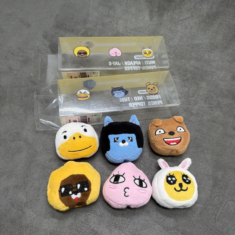 Kakao Friends Plush Pencil Toppers Frodo, Neo, Tube, Muzi, Apeach, & Jay-G
